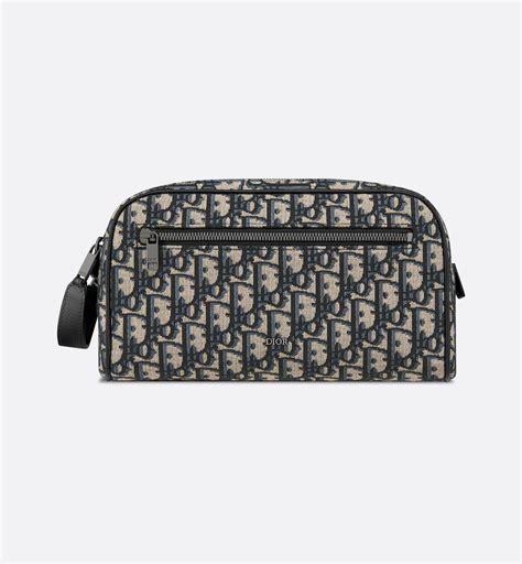 Trousse de toilette Toile jacquard Dior Oblique noir et cuir de 